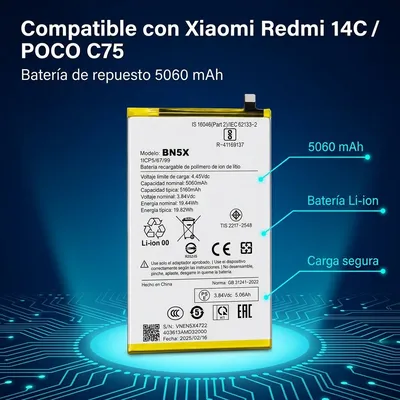Batería para Redmi 14C 5060mAh — detalle de celda