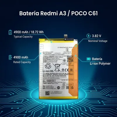 Batería para Redmi A3 4900mAh — vista posterior