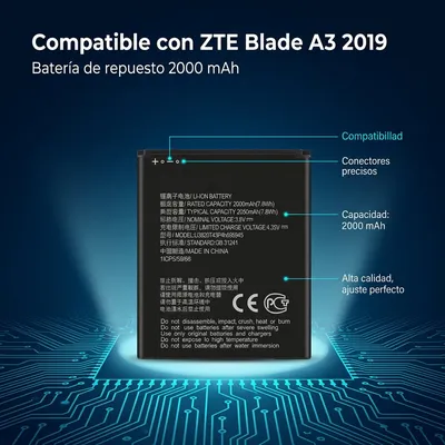 Batería para ZTE Blade A3 2019 L8 2000mAh — detalle de celda