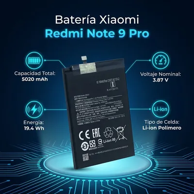 Batería para Redmi Note 9 Pro — vista posterior