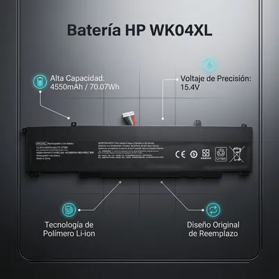Batería para HP WK04XL 4550mAh — vista posterior