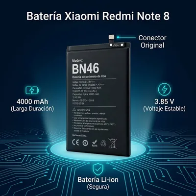 Batería para Redmi Note 8 3900mAh — vista posterior