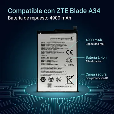 Batería para ZTE Blade A34 — detalle de celda