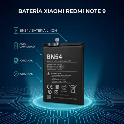 Batería para Redmi Note 9 — vista posterior