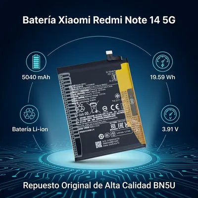 Batería para Redmi Note 14 5G 5040mAh — vista posterior