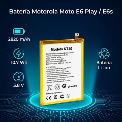 Batería para Moto E6S 2820mAh — vista posterior