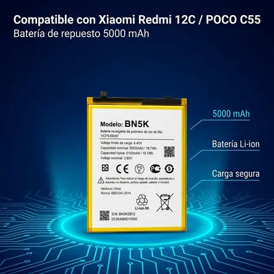 Batería para Redmi 12C 5100mAh — detalle de celda