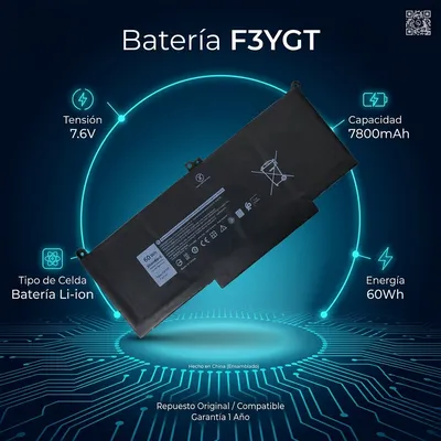 Batería para Dell F3YGT 7800mAh — vista posterior