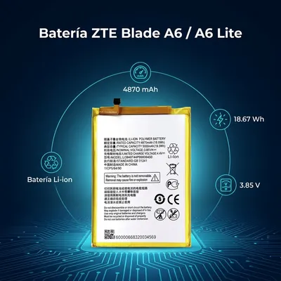 Batería para ZTE Blade A6 4870mAh — vista posterior