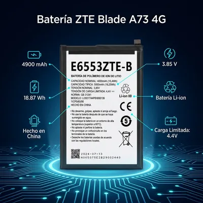 Batería para ZTE Blade A73 4G 4900mAh — vista posterior