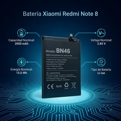 Batería para Redmi Note 8 BN46 3900mAh — vista posterior