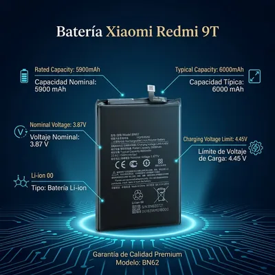 Batería para Redmi 9T 6000mAh — vista posterior